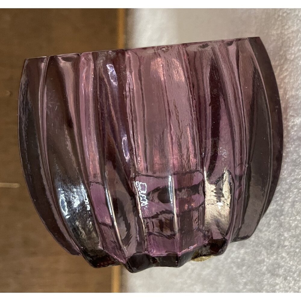 Purple glass Ribbed candle holder - 4 In dia. X 4 in Tall